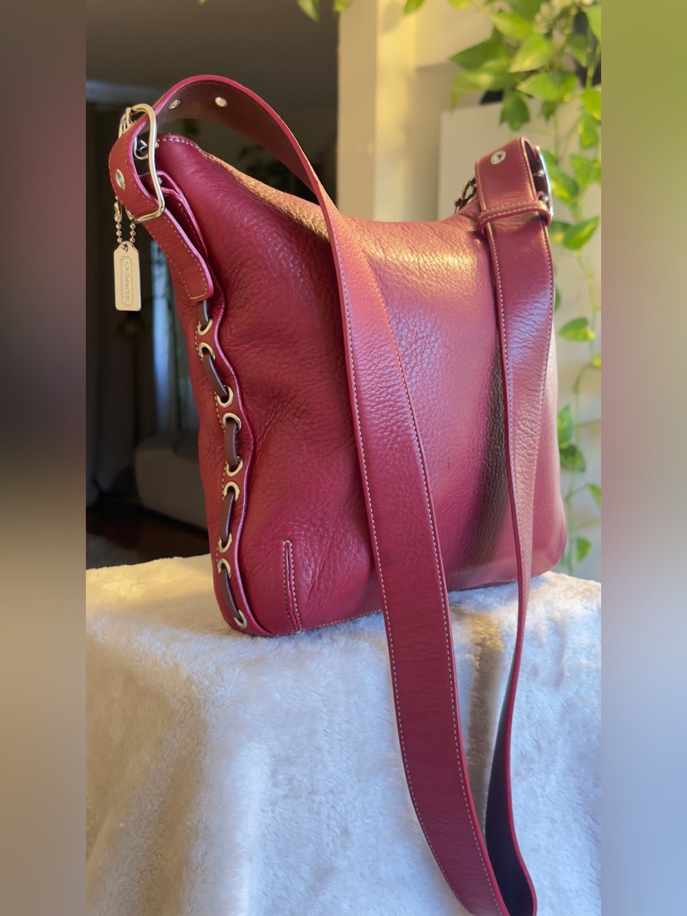 Vintage Coach Cranberry Red Pebbled Leather Legacy Slim Duffle 9350